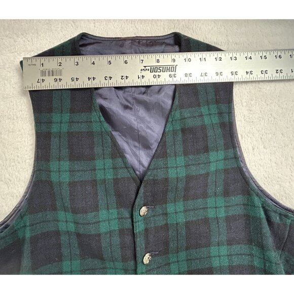 Pendleton Mens Virgin Wool Plaid Vest Green Black Button Front V-Neck Casual - Picture 6 of 8